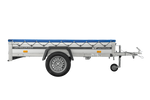 Einachsanhänger mit Aluminiumseitenwänden 230x125 Unitrailer Garden 230 KIPP ALU mit H-0-Rahmen und blauer Plane