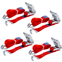 Satz aus vier roten UNITRAILER 6m/35mm/2t Transportgurten mit Spannvorrichtung