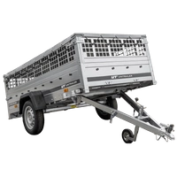 Einachsiger Anhänger auf Blattfedern 264x125 UNITRAILER GARDEN 264/R KIPP mit Gitterseitenwänden, H-0-Rahmen und grauer Plane