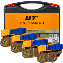 Set aus vier Spanngurten mit Ratsche UNITRAILER 4m/25mm/0,68t im Koffer