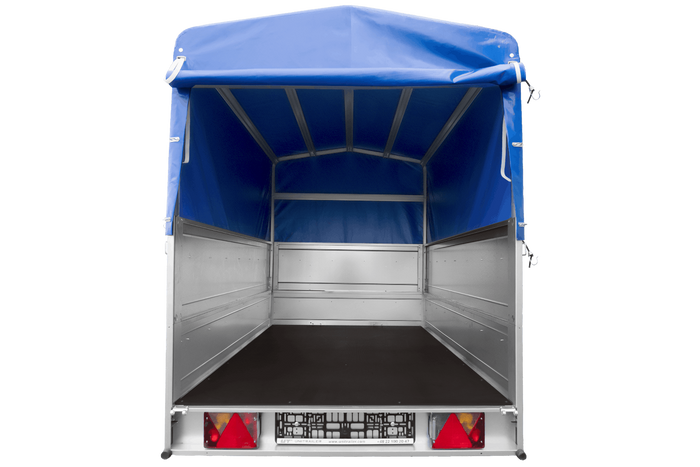 Einachsanhänger 200x125 UNITRAILER GARDEN 201 KIPP mit BIS-Seitenwänden, H-800-Rahmen und blauer Plane