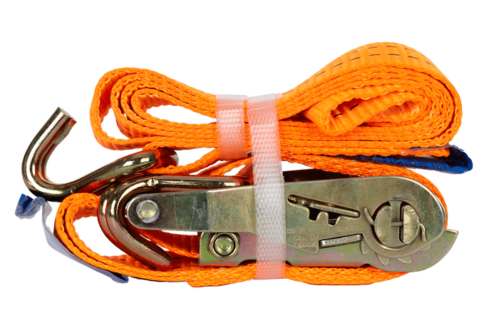 Satz aus vier UNITRAILER 2m/35mm/2t orangefarbenen Transportgurten mit Spanner