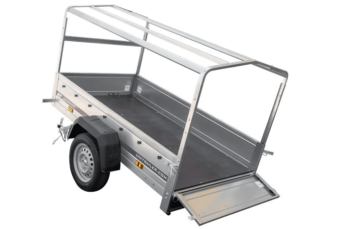 Autotransportanhänger 200x106 UNITRAILER GARDEN 200 KIPP mit H-800 Rahmen und grauer Plane