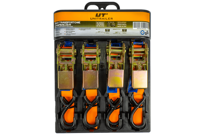 Set aus vier Transportgurten mit Spanner 4M/25mm/0,68T orange