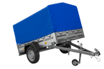 Einachsanhänger mit Aluminiumseitenwänden 200x125 Unitrailer Garden 201 KIPP ALU mit H-800 Rahmen und blauer Plane