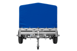 Einachsiger Anhänger auf Blattfedern mit Aluminiumseitenwänden 230x125 Unitrailer Garden 230/R KIPP ALU mit H-800 Rahmen und blauer Plane