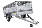 Einachsiger Anhänger auf Blattfedern 264x125 UNITRAILER FORCE 264/R KIPP mit Gitterseitenwänden, H-0-Rahmen und grauer Plane