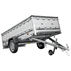 Einachsanhänger mit Aluminiumseitenwänden 264x125 Unitrailer Garden 264 KIPP ALU mit BIS-Seitenwänden, H-0-Rahmen und grauer Plane