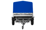 Einachsanhänger mit Aluminiumseitenwänden 200x125 Unitrailer Garden 201 KIPP ALU mit H-800 Rahmen und blauer Plane