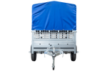 PKW-Anhänger 230x125 UNITRAILER GARDEN 230 KIPP mit Gitterseitenwänden und blauer Hochplane 80 cm