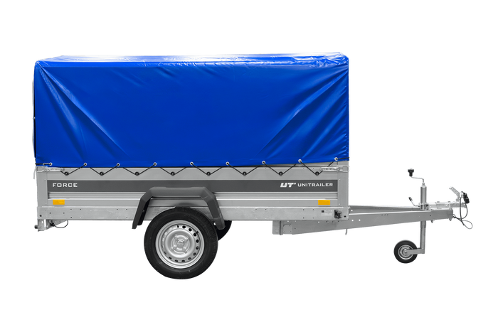 Einachsanhänger 230x125 UNITRAILER FORCE 230 KIPP mit H-800 Rahmen und blauer Plane