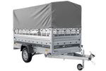 Autotransportanhänger auf Federn 264x125 UNITRAILER FORCE 264/R KIPP mit Gitterwänden, H-800 Rahmen und grauer Plane