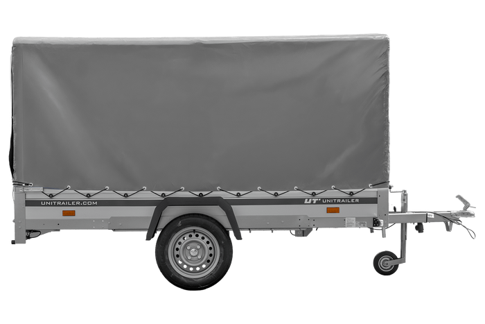 Autoanhänger mit Aluminiumseitenwänden 264x125 Unitrailer Garden 264 KIPP ALU mit H-1100 Rahmen und grauer Plane