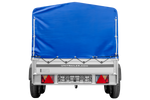 Zweiachsiger Anhänger mit Aluminiumseitenwänden 264x125 Unitrailer Garden 264/2 KIPP ALU mit H-800 Rahmen und blauer Plane