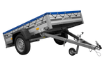 Einachsanhänger mit Aluminiumseitenwänden 200x125 Unitrailer Garden 201 KIPP ALU mit H-0-Rahmen und blauer Plane