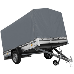 Autotransportanhänger mit Aluminiumseitenwänden 264x150 Unitrailer Garden 265 KIPP ALU mit H-1100 Rahmen und grauer Plane
