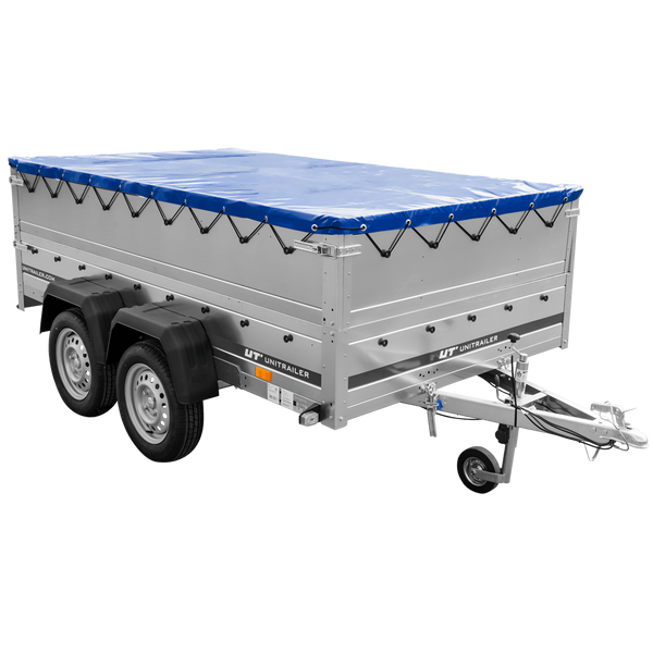 Zweiachsiger Anhänger 264x150 UNITRAILER GARDEN 265/2 KIPP mit BIS-Seitenwänden, H-0-Rahmen und blauer Plane