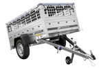 Einachsanhänger 200x106 UNITRAILER GARDEN 200 KIPP mit Seitenwänden aus Netzgewebe und grauer Plane