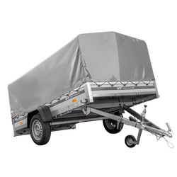 Einachsanhänger mit Aluminiumseitenwänden 264x150 Unitrailer Garden 265 KIPP ALU mit H-800 Rahmen und grauer Plane