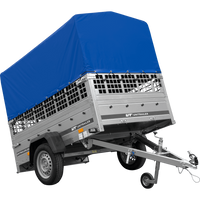 Autoanhänger 200x125 UNITRAILER GARDEN 201 KIPP mit Netzseitenwänden, H-800 Rahmen und grauer Plane