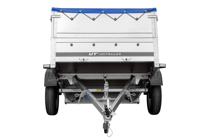 Autotransportanhänger 200x125 UNITRAILER GARDEN 201 KIPP mit BIS-Seitenwänden und blauer Plane