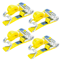 Satz aus vier gelben UNITRAILER 4m/35mm/2t Transportgurten mit Spannvorrichtung