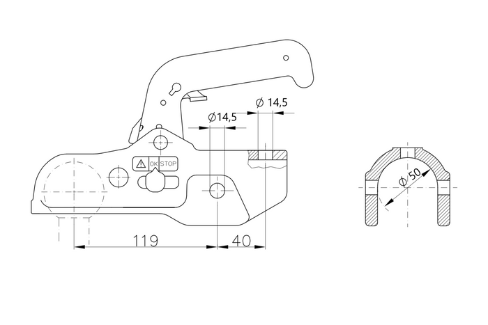 WINTERHOFF WW 350-RB-K1414 Kugelkupplung für 3500 kg Anhänger mit 50 mm Zugstange aus Gusseisen