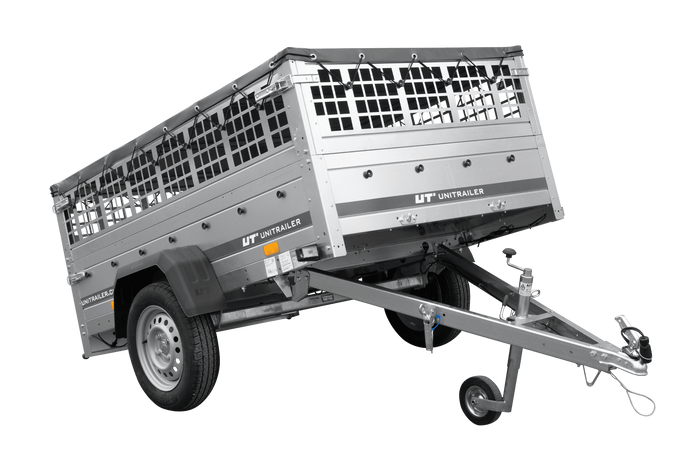 PKW-Anhänger 200x125 UNITRAILER GARDEN 201 KIPP mit Gitteraufsatz und greuer Flachplane