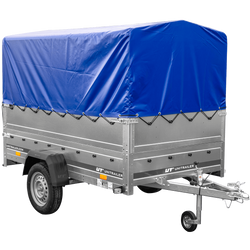 PKW-Anhänger 230x125 UNITRAILER GARDEN 230 FD mit BIS-Bordwänden, H-800-Gestell und blauer Plane