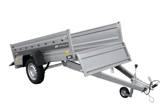Einachsanhänger 230x125 UNITRAILER FORCE 230 KIPP mit H-800 Spriegel und blauer Plane