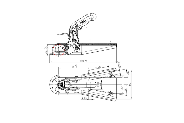 KNOTT 6E0371.001 Kugelkupplung für einen 750 kg Anhänger mit V-förmiger Deichsel
