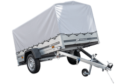 PKW-Anhänger 230x125 UNITRAILER GARDEN 230 KIPP mit Spriegel 80 cm und grauer Hochplane