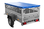 Leichter Anhänger 200x106 UNITRAILER GARDEN 200 KIPP mit Gitterwänden, H-0-Rahmen und blauer Plane