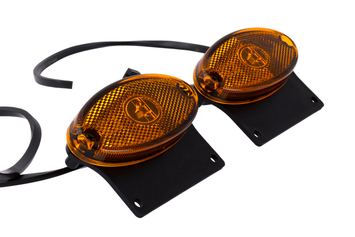 Set aus zwei ASPÖCK FLATPOINT II LED Umrissleuchten, orange, universal, mit Halterung