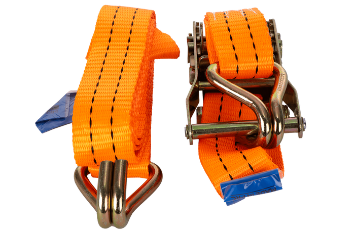 Satz aus vier UNITRAILER 2m/35mm/2t orangefarbenen Transportgurten mit Spanner