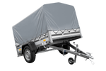 Autotransportanhänger auf Federn mit Aluminiumseitenwänden 200x125 Unitrailer Garden 201/R KIPP ALU mit H-800 Rahmen und grauer Plane