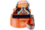 Satz aus vier orangefarbenen UNITRAILER 6m/50mm/5t Transportgurten mit Spannvorrichtung