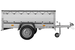 Autotransportanhänger mit Aluminiumwänden 200x125 Unitrailer Garden 201 KIPP ALU mit BIS-Seitenwänden, H-0-Rahmen und grauer Plane
