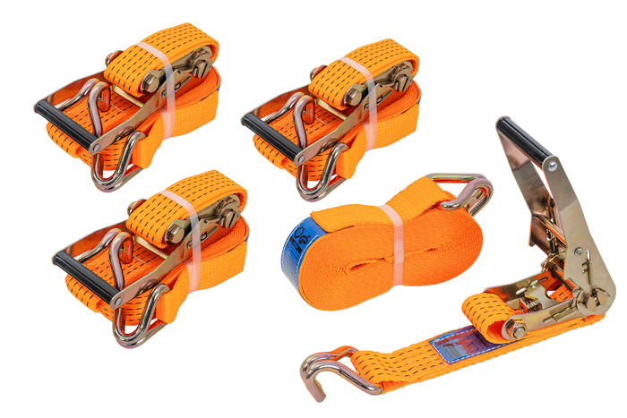 Satz aus vier UNITRAILER 8m/50mm/5t orangefarbenen Transportgurten mit Spanner