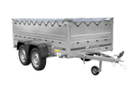GARTENANHÄNGER 264/2 KIPP Zweiachs-Anhänger mit Stützrad, H-0-Rahmen, zusätzlichen Bordwänden und grauer Plane