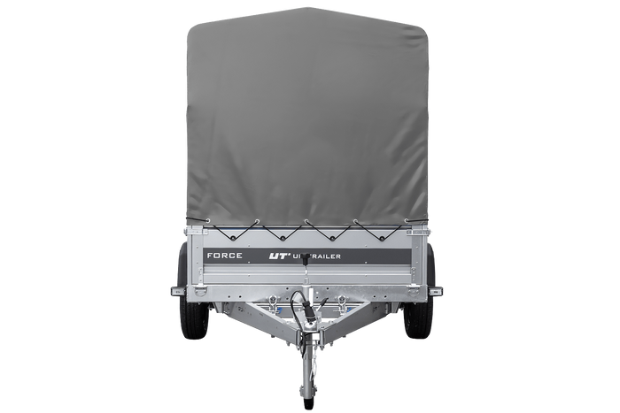 Anhänger mit Blattfedern 230x125 UNITRAILER FORCE 230/R KIPP mit H-1100 Spriegel und grauer Hochplane