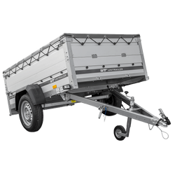 Unitrailer Garden 201 KIPP ALU 200x125 mit Aluminium-Bordwandaufsatz und grauer Flachplane