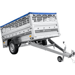 Leichter Anhänger auf Federn 230x125 UNITRAILER FORCE 230/R KIPP mit Gitterwänden, H-0-Rahmen und blauer Plane