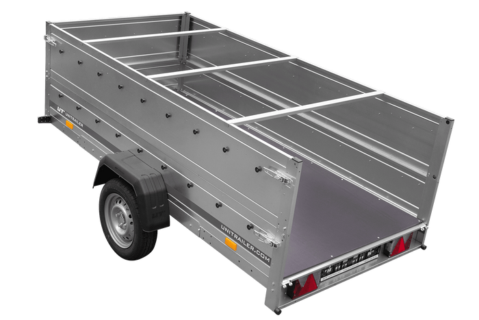 Einachsanhänger auf Federn 264x125 UNITRAILER GARDEN 264/R KIPP mit BIS-Seiten, H-0-Rahmen und blauer Plane