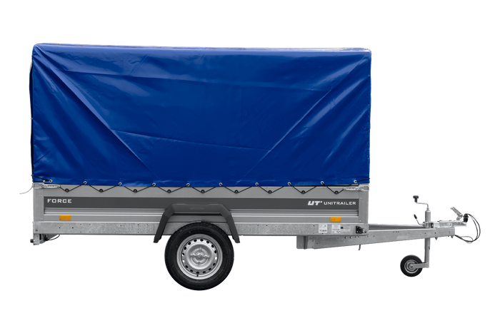 Anhänger 264x125 UNITRAILER FORCE 264 KIPP ungebremst mit H-1100 Spriegel und blauer Hochplane