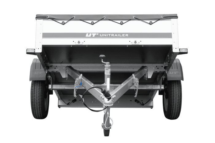 PKW-Anhänger 200x125 UNITRAILER GARDEN 201 KIPP mit grauer Flachplane und Flachplanenträger