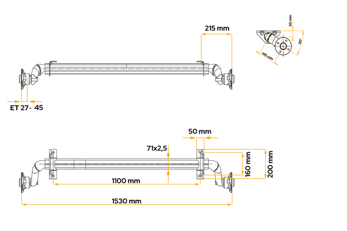 AL-KO OPTIMA ungebremste Achse für Anhänger 750kg 1100mm 1530mm 4x100