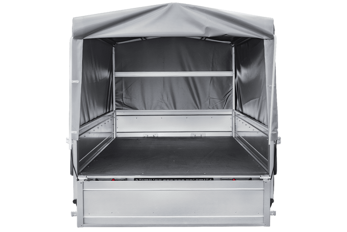 Einachsanhänger mit Blattfedern 264x125 UNITRAILER GARDEN 264/R KIPP mit H-800-Rahmen und grauer Plane