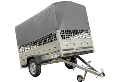 PKW-Anhänger 230x125 UNITRAILER GARDEN 230 KIPP mit Gitterwänden und grauer Hochplane