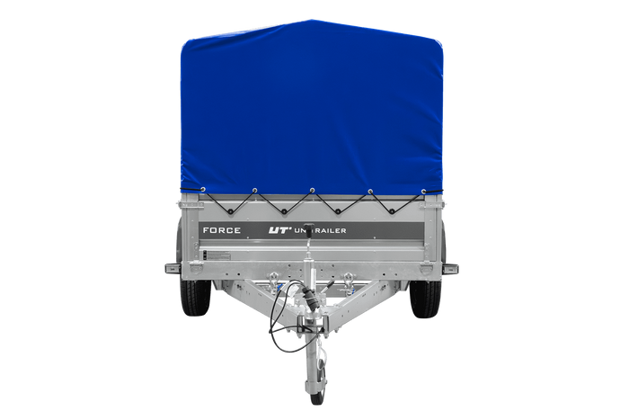 Einachsanhänger 230x125 UNITRAILER FORCE 230 KIPP mit H-800 Rahmen und blauer Plane